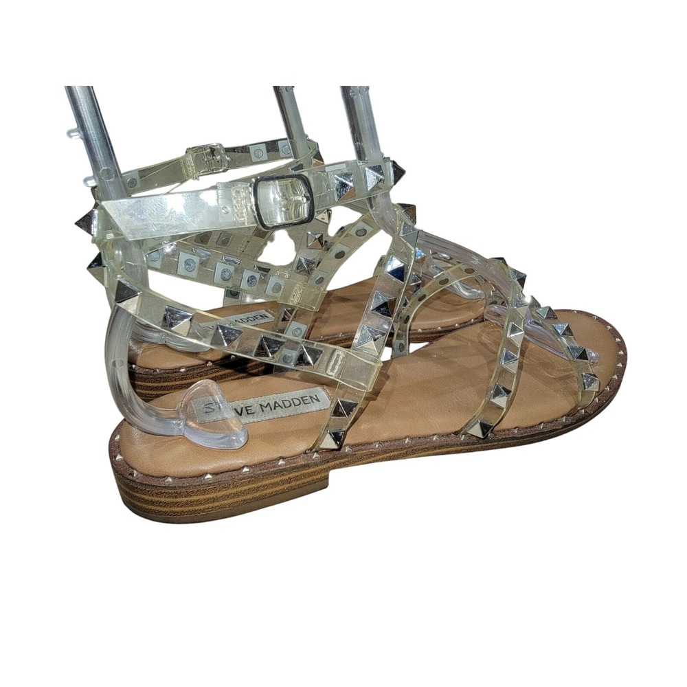 Steve Madden Sandals Womens 8 M Travel Studded Casual Ankle‎ Strappy Flats Brown - Picture 3 of 13